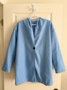 SHEIN Light Blue Hooded Pea Coat